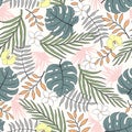 Tropical background with palm leaves. Seamless floral pattern. Summer vector illustration. Flat jungle print