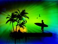 Tropical background with surfer Royalty Free Stock Photo