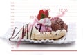 Tropical banana split with three scoops ice cream, isolated on Infographics which show an increase in consumption for health Royalty Free Stock Photo