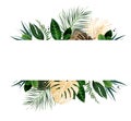 Tropical banner arranged from exotic emerald and golden glitter leaves Royalty Free Stock Photo