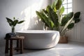 interior clean white bathroom leaf sink product design home green tropical. Generative AI.