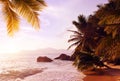 Tropical beach Anse Source d`Argent at sunset. La Digue Island, Seychelles. Royalty Free Stock Photo