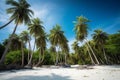 Tropical beach background. Palms and white sand. Travel in summer,vacation, honeymoon. Generative ai