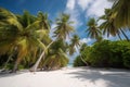 Tropical beach background. Palms and white sand. Travel in summer,vacation, honeymoon. Generative ai