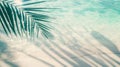 Tropical beach background with sea waves, white sand, palm tree shadows, concept banner for summer vacation Royalty Free Stock Photo