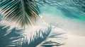 Tropical beach background with sea waves, white sand, palm tree shadows, concept banner for summer vacation Royalty Free Stock Photo