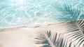 Tropical beach background with sea waves, white sand, palm tree shadows, concept banner for summer vacation Royalty Free Stock Photo