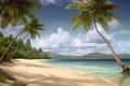 Tropical beach banner and summer landscape background. Vacation and holiday with palm trees tropical island beach Generative AI Royalty Free Stock Photo