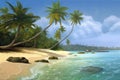 Tropical beach banner and summer landscape background. Vacation and holiday with palm trees tropical island beach Generative AI Royalty Free Stock Photo