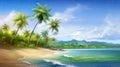 Tropical beach banner and summer landscape background. Vacation and holiday with palm trees tropical island beach Generative AI Royalty Free Stock Photo