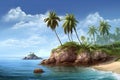 Tropical beach banner and summer landscape background. Vacation and holiday with palm trees tropical island beach Generative AI Royalty Free Stock Photo