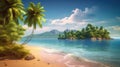 Tropical beach banner and summer landscape background. Vacation and holiday with palm trees tropical island beach Generative AI Royalty Free Stock Photo