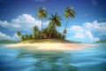 Tropical beach banner and summer landscape background. Vacation and holiday with palm trees tropical island beach Generative AI Royalty Free Stock Photo