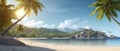 Tropical beach banner and summer landscape background. Vacation and holiday with palm trees tropical island beach Generative AI Royalty Free Stock Photo