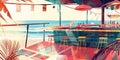 Tropical Beach Bar - Colourful illustration