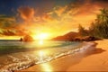 Tropical beach at beautiful sunset, Seychelles Royalty Free Stock Photo