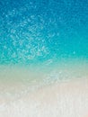 Tropical beach and blue ocean. Aerial view of holidays beach in Seychelles Royalty Free Stock Photo