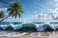 Tropical beach, blue waves, white sand, palm trees Royalty Free Stock Photo