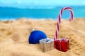 Tropical beach Christmas and New Year background Royalty Free Stock Photo