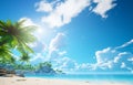 tropical beach with coconut palm trees, sea sand sun, panoramic view with copy space, illustration Royalty Free Stock Photo