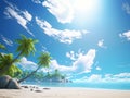 tropical beach with coconut palm trees, sea sand sun, panoramic view with copy space Royalty Free Stock Photo