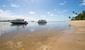 Tropical beach with coconut trees and boats on the island of Boipeba in Bahia Brazil Royalty Free Stock Photo