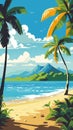 Tropical Beach With Coconut Trees In Hiroshi Nagai Style