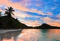 Tropical beach Cote d'Or at sunset, Seychelles Royalty Free Stock Photo