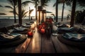 Tropical Beach Dining Experience (AI Generated) Royalty Free Stock Photo