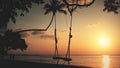 Tropical beach empty swing sunset people walk