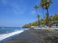 Tropical beach with fishing boats and palm trees in Baki Royalty Free Stock Photo