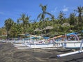 Tropical beach with fishing boats and palm trees in Baki Royalty Free Stock Photo