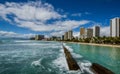 Tropical beach with hotels on a sunny day