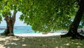 Tropical beach with Ilheu das Rolas in Sao Tome, Africa
