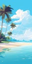 Tropical Beach Illustration With Palm Trees - Vibrant And Atmospheric Vector Art