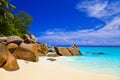 Tropical beach at island Praslin, Seychelles Royalty Free Stock Photo