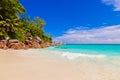 Tropical beach at island Praslin Seychelles Royalty Free Stock Photo