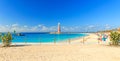 Tropical beach with lighthouse on an Bahamas island Royalty Free Stock Photo