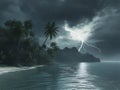 tropical beach lightning storm, dramatic lighting, dark sky, night Royalty Free Stock Photo