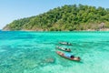 Tropical beach, longtail boats, Andaman Sea in Phuket, Thailand Royalty Free Stock Photo