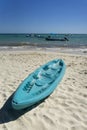 Tropical beach in Mexico with kayaks on sand Royalty Free Stock Photo
