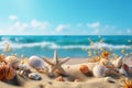 Tropical Beach Mockup with Seashells and Starfish on Seaside Sands, Capturing the Essence of a Relaxing Summer Vacation Getaway by Royalty Free Stock Photo