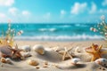 Tropical Beach Mockup with Seashells and Starfish on Seaside Sands, Capturing the Essence of a Relaxing Summer Vacation Getaway by Royalty Free Stock Photo