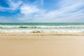 Tropical beach Natural background for summer vacation. Turquoise ocean water and blue sky with clouds in sunny day. Beautiful beac Royalty Free Stock Photo