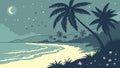Tropical beach night scene, moonlight and peaceful ocean vector design Generative AI Royalty Free Stock Photo