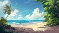 Tropical Beach Ocean Scene in Manga Style