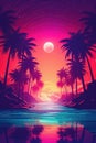 Tropical beach and palm tree background. Retro tone color style. Summer vacation concept. Generative ai Royalty Free Stock Photo