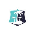 Tropical beach and palm tree logo design. Royalty Free Stock Photo