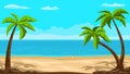 Tropical beach with palm trees, cartoon style drawing vector illustration Royalty Free Stock Photo