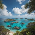 Tropical beach with palm trees at Seychelles islands. generative ai